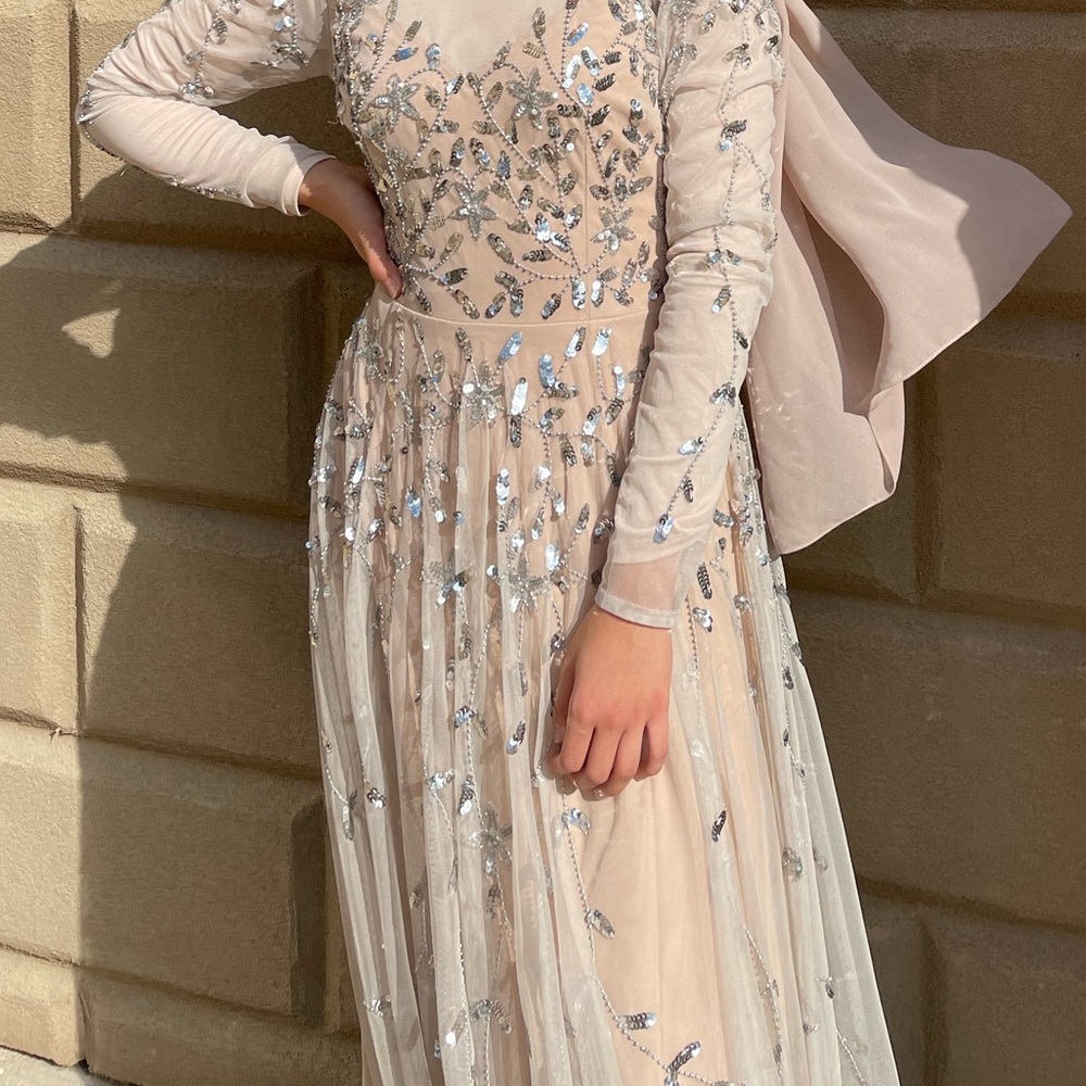 Flowy Champagne Long Sleeve Dress